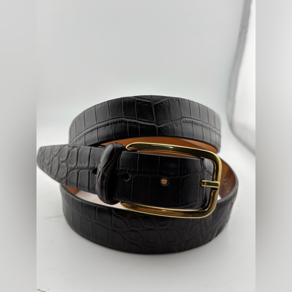 Martin Dingman Genuine Alligator Grain Calfskin Brown 42" Belt Hand Made in USA - Picture 9 of 12